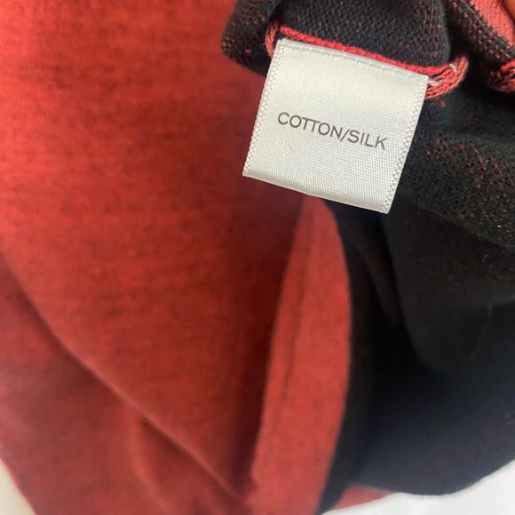 WLS Red Cotton Silk Knit Top Button Tab Sleeves Women’s Size L Preowned - Picture 5 of 11